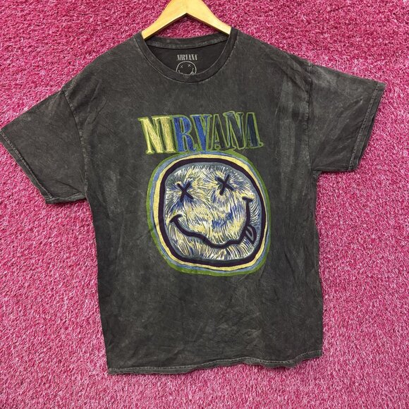 Nirvana Graphic Smiley Face Charcoal T-Shirt XL - Picture 3 of 4